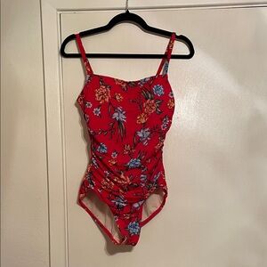 Hawaiian Floral Print Red One-Piece Swimsuit